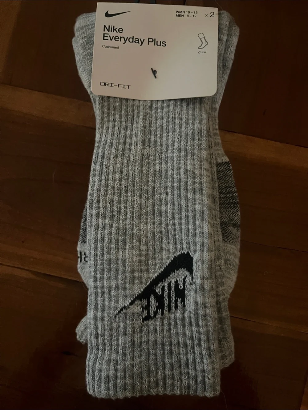 Nike Gray Marled Cushioned Crew Athletic Socks with Black Swoosh